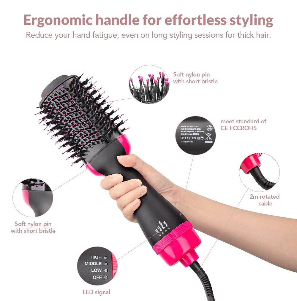 Hot Air Brush Multi-Function Hair Dryer Straightener Curler Comb One Step Professional Salon Hair Styler