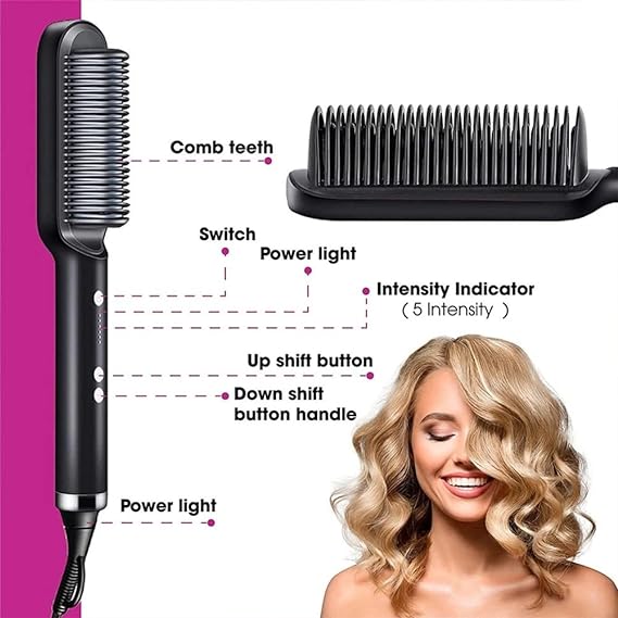 Hqt-909b Electric Hair Straightening & Curling Comb/brush – Dual-purpose Professional Hair Styler, Non-damaging Splint, | 2 In 1 Hair Straightener | ( Random Color )